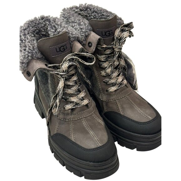UGG 7.5 ASHTON ADDIE TIPPED SNOW BOOT GREY WATERPROOF FULL-GRAIN LEATHER WOMENS - Picture 1 of 13